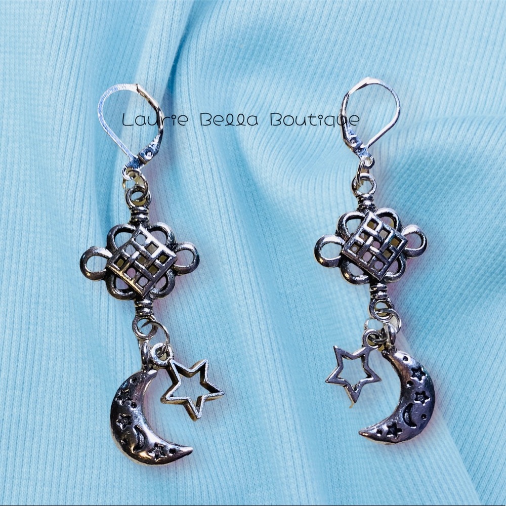 Star And Moon Dongle Earrings